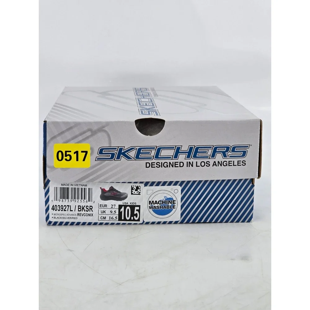 Skechers Microspec Advance Revconix Kids 10.5 Black Silver Red - New